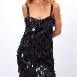 ZARA black sequin spaghetti strap mini dress size XSmall NEW
